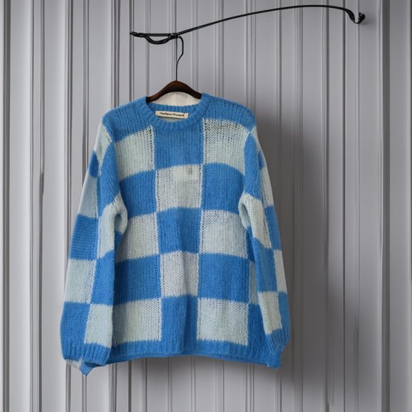 SSENSE Checker Board Blue Sweater Size Extra Large - Picture 4 of 17